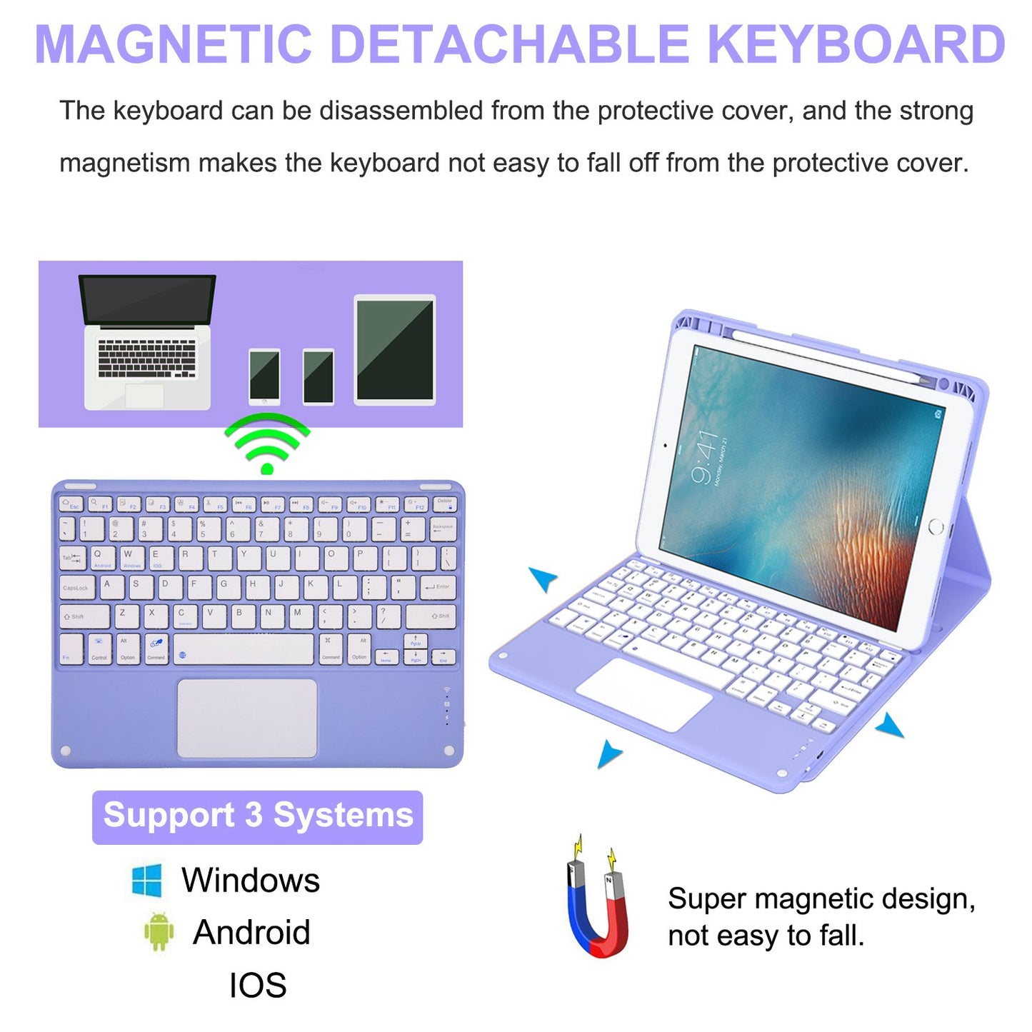 For iPad 9.7-inch (2017)/(2018)/Pro 9.7 inch (2016)/Air 2 Detachable X7 Bluetooth Keyboard Case with TouchPad Soft Leather Protective Case