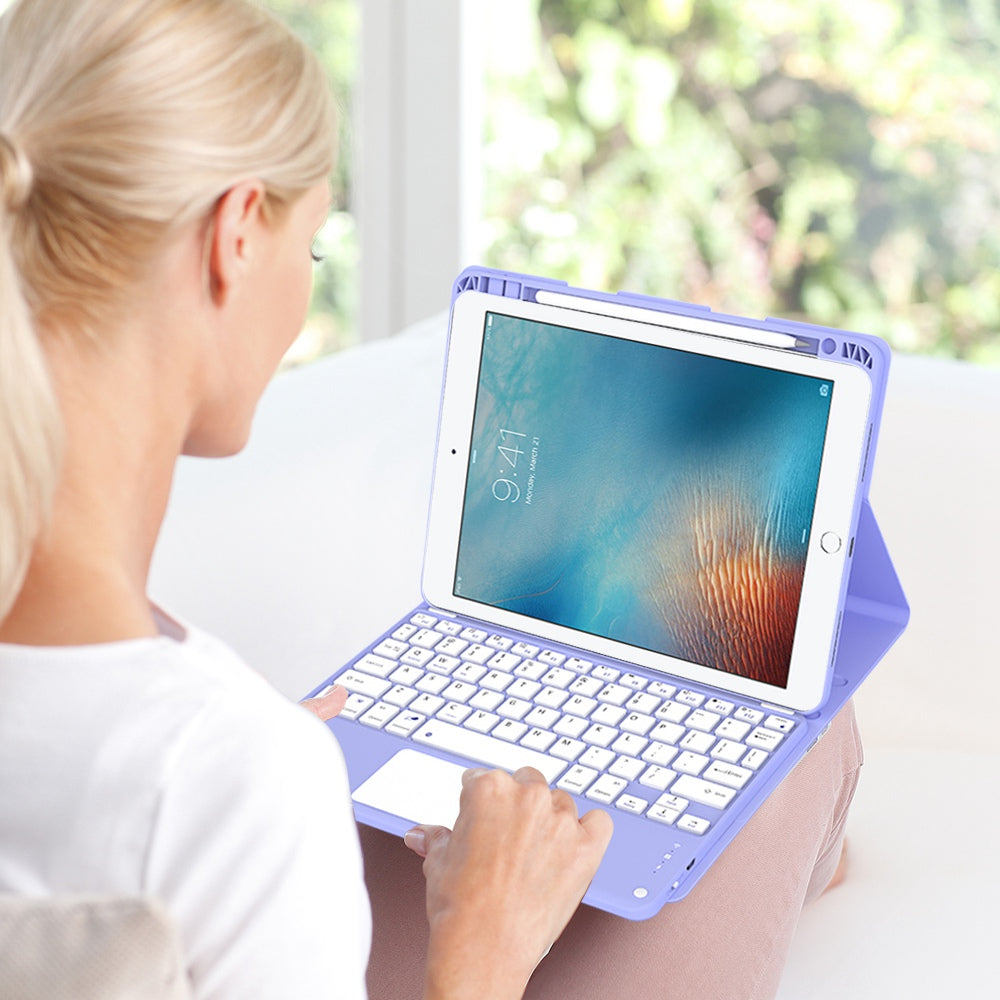 For iPad 9.7-inch (2017)/(2018)/Pro 9.7 inch (2016)/Air 2 Detachable X7 Bluetooth Keyboard Case with TouchPad Soft Leather Protective Case