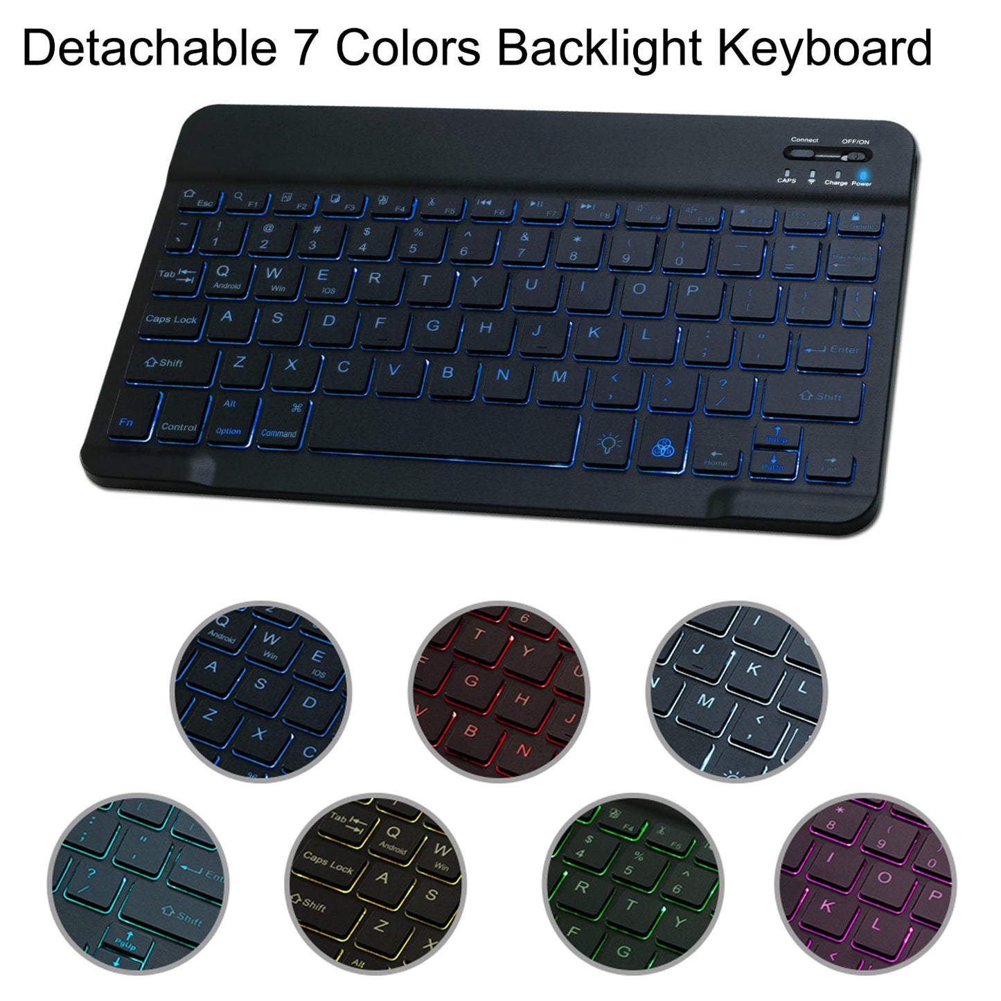For iPad 9.7-inch (2017)/(2018)/Pro 9.7 inch (2016)/Air 2/Air (2013) Portable Bluetooth Keyboard with 7-Color Backlit + Litchi Texture Anti-Drop Protective Case