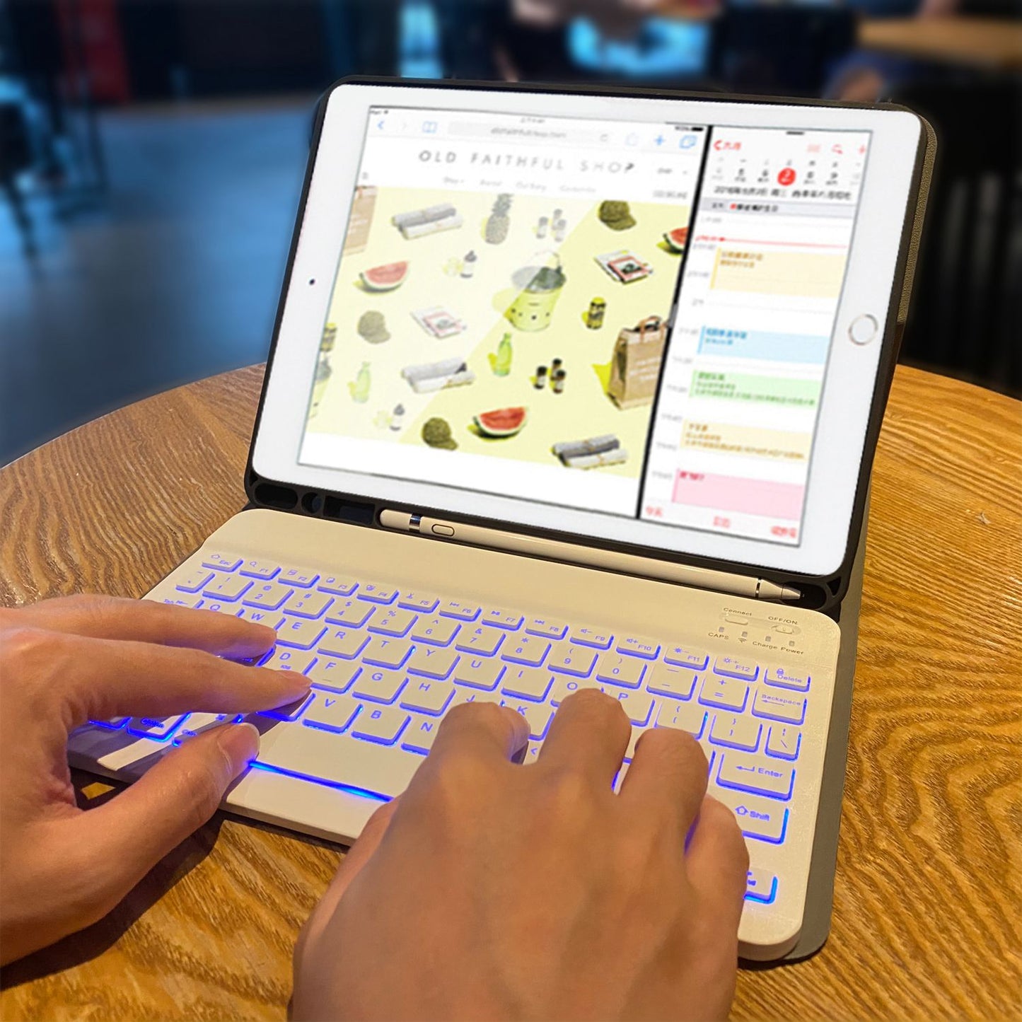 For iPad 9.7-inch (2017)/(2018)/Pro 9.7 inch (2016)/Air 2/Air (2013) Portable Bluetooth Keyboard with 7-Color Backlit + Litchi Texture Anti-Drop Protective Case