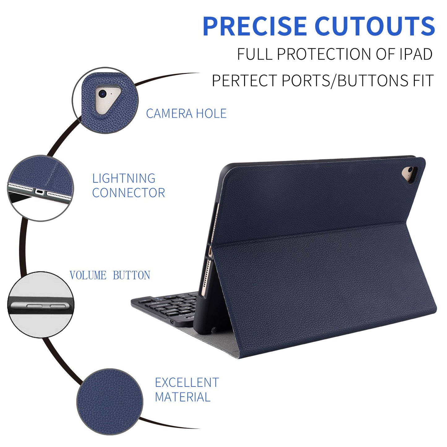 For iPad 9.7-inch (2017)/(2018)/Pro 9.7 inch (2016)/Air 2/Air (2013) Portable Bluetooth Keyboard with 7-Color Backlit + Litchi Texture Anti-Drop Protective Case