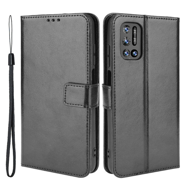 Fashionable Crazy Horse PU Leather and TPU Phone Flip Case Wallet Design Protective Cellphone Cover Shell for Doogee N40 Pro