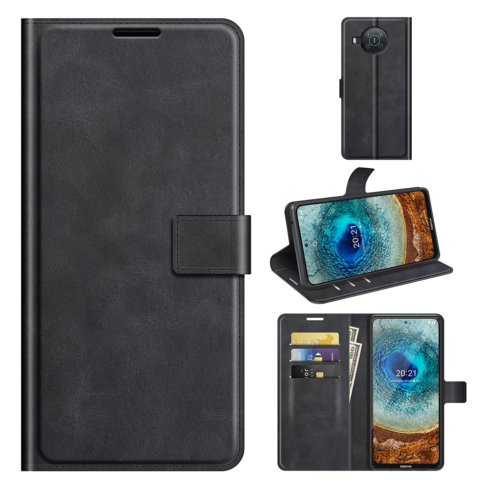 Leather Wallet Stand Protective Case Magnetic Square Clasp Cover for Nokia X10 / Nokia X20