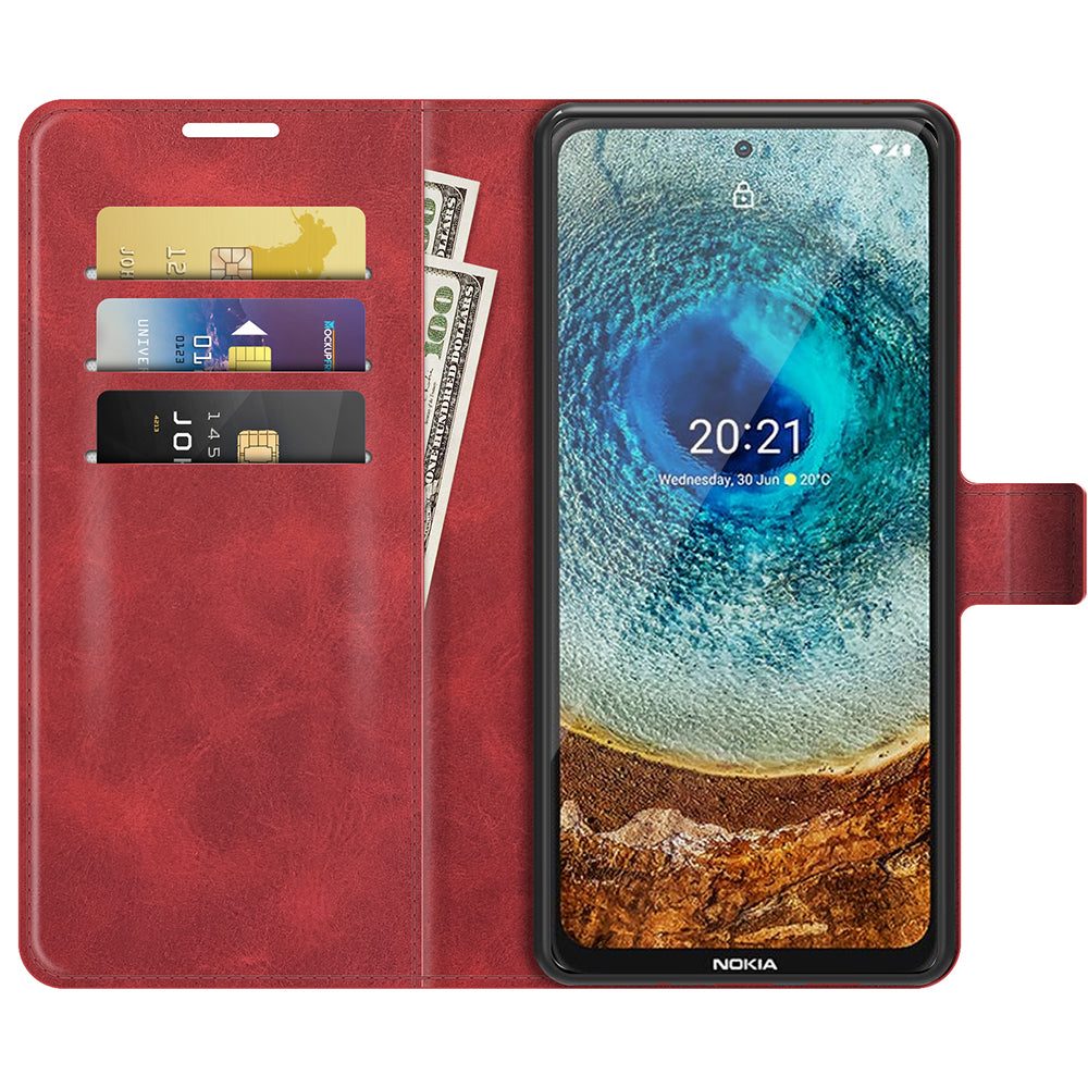 Leather Wallet Stand Protective Case Magnetic Square Clasp Cover for Nokia X10 / Nokia X20