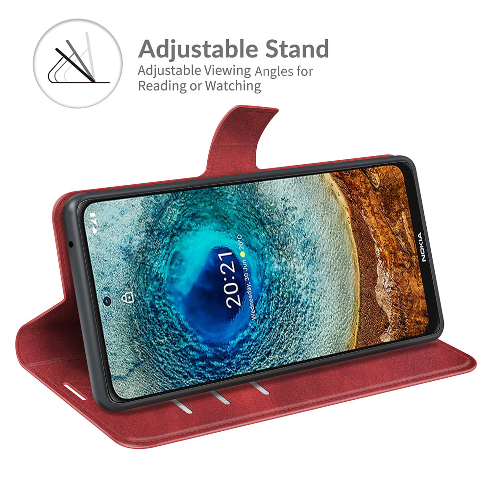 Leather Wallet Stand Protective Case Magnetic Square Clasp Cover for Nokia X10 / Nokia X20
