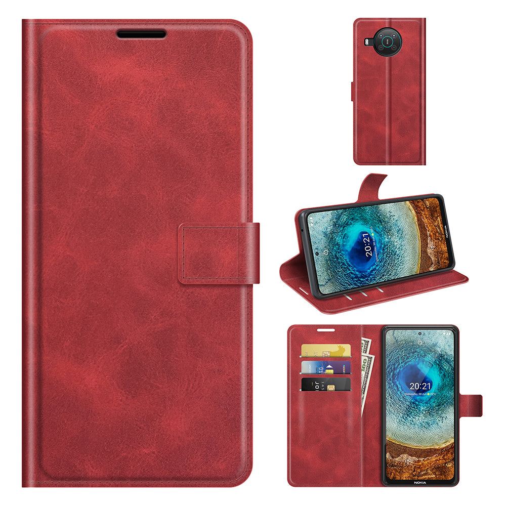 Leather Wallet Stand Protective Case Magnetic Square Clasp Cover for Nokia X10 / Nokia X20