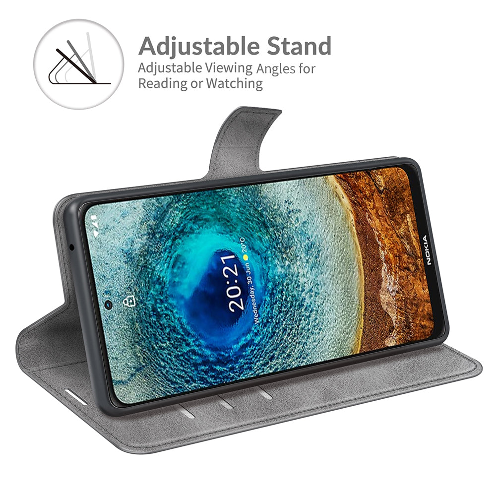 Leather Wallet Stand Protective Case Magnetic Square Clasp Cover for Nokia X10 / Nokia X20