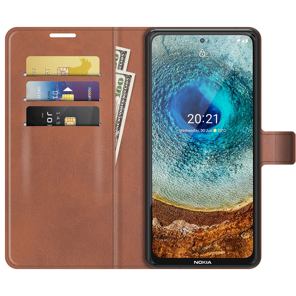 Leather Wallet Stand Protective Case Magnetic Square Clasp Cover for Nokia X10 / Nokia X20