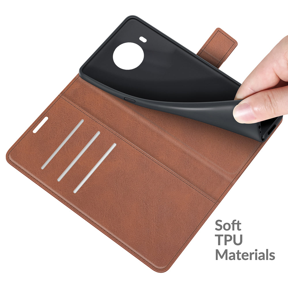 Leather Wallet Stand Protective Case Magnetic Square Clasp Cover for Nokia X10 / Nokia X20
