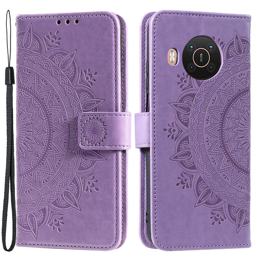 Imprinted Mandala Totem Pattern PU Leather Wallet Cover Case with Strap for Nokia X20