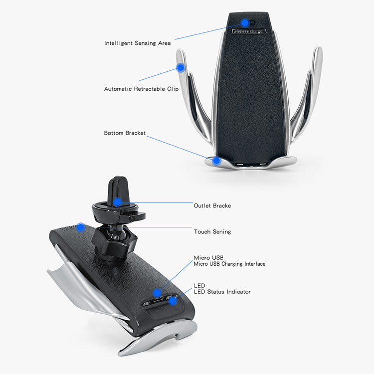 2-in-1 Intelligent Car Phone Mount Holder Air Vent Mounted Wireless Charger