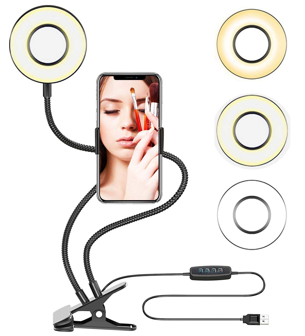 2-in-1 Cell Phone Holder and Selfie Ring Light for Live Streaming, Make-Up, Photography