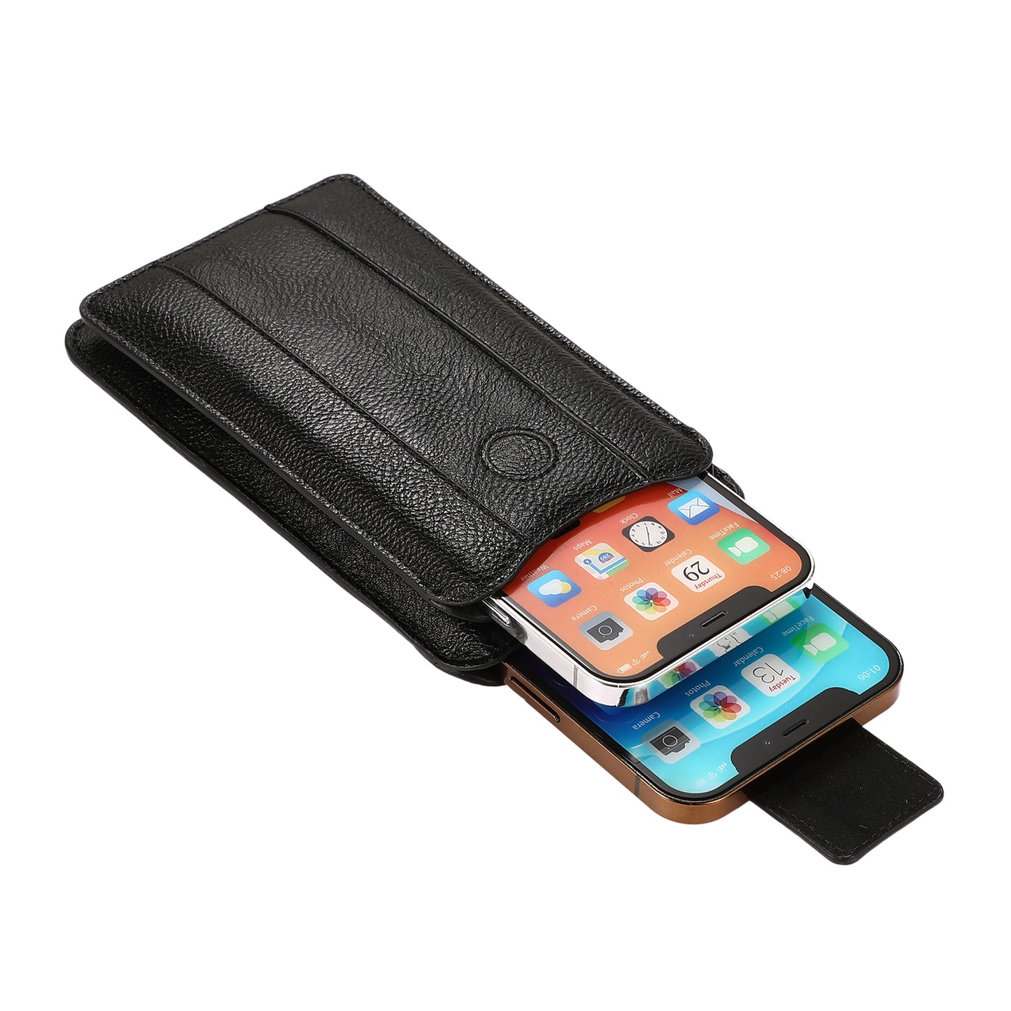 PU Leather Dual Pocket Wallet Cell Phone Belt Clip Holster Cover Pouch Case Waist Bag (L Size) for Xiaomi Huawei iPhone