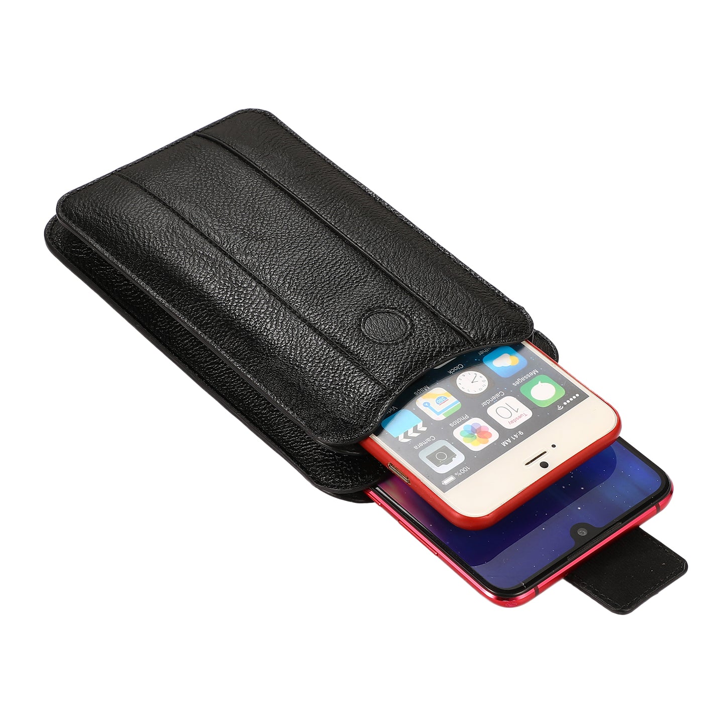 PU Leather Dual Pocket Wallet Cell Phone Belt Clip Holster Cover Pouch Case Waist Bag (L Size) for Xiaomi Huawei iPhone