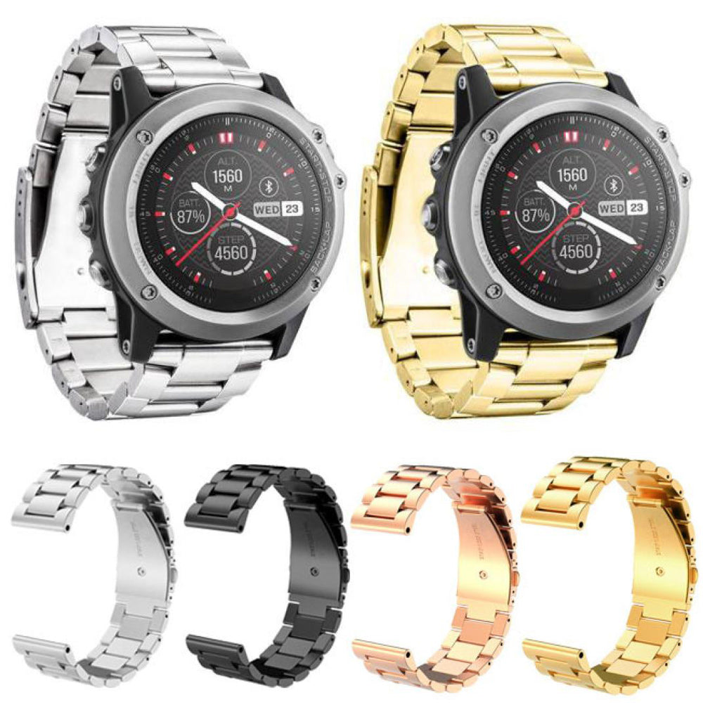 Stainless Steel Watch Band for Garmin Fenix 3., Three-bead Folding Clasp Watch Strap Replacement