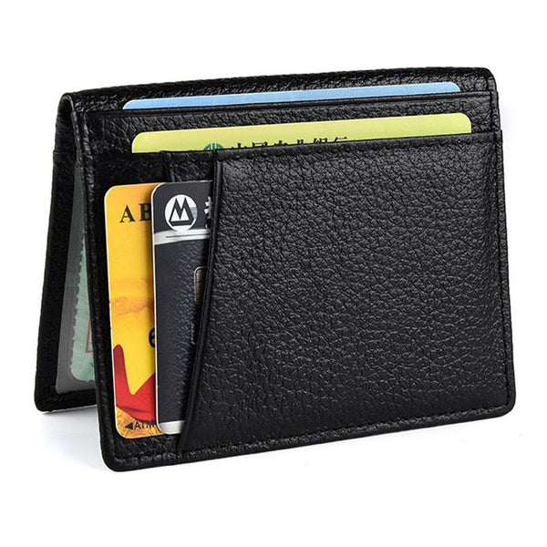 Ultra-thin Top Layer Cowhide Leather Bi-fold Wallet with 8 Card Slots and 2 Window Slots for Men and Women