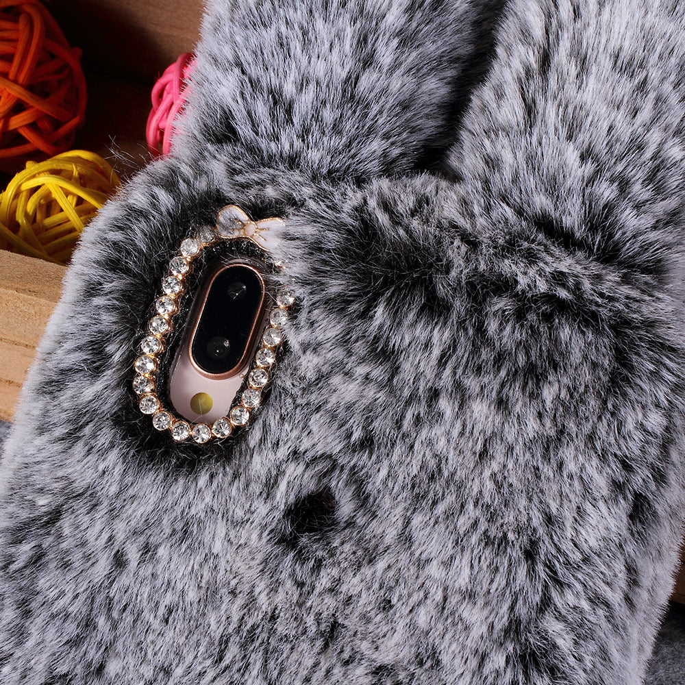 For Huawei P20 Lite / Nova 3e (China) Rabbit Shape Fluffy Fur Coated Rhinestone TPU Protective Mobile Shell