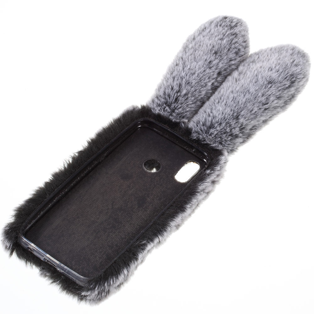 For Huawei P20 Lite / Nova 3e (China) Rabbit Shape Fluffy Fur Coated Rhinestone TPU Protective Mobile Shell