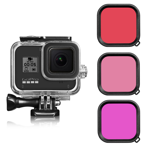 For Gopro 8 Waterproof Case+Red Purple Pink Filter