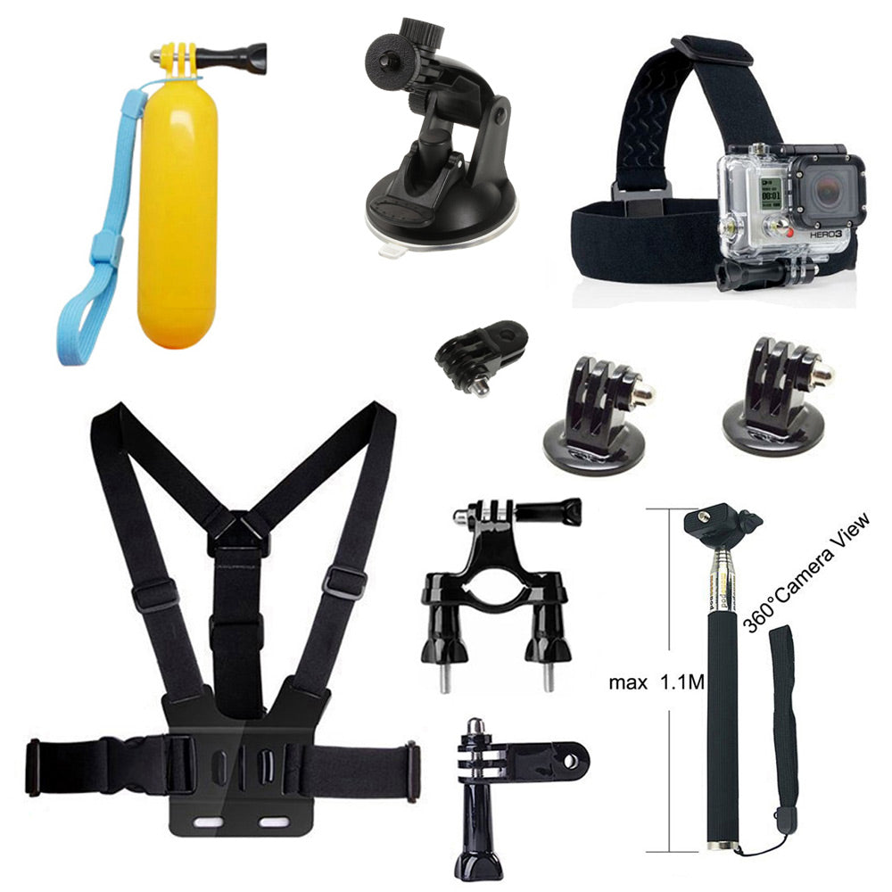 AT225 10-in-1 Accessories Combo Kit with Headband, Chest Strap and Sefie Stick for GoPro Hero 4/2/2/1/Xiaomi Yi