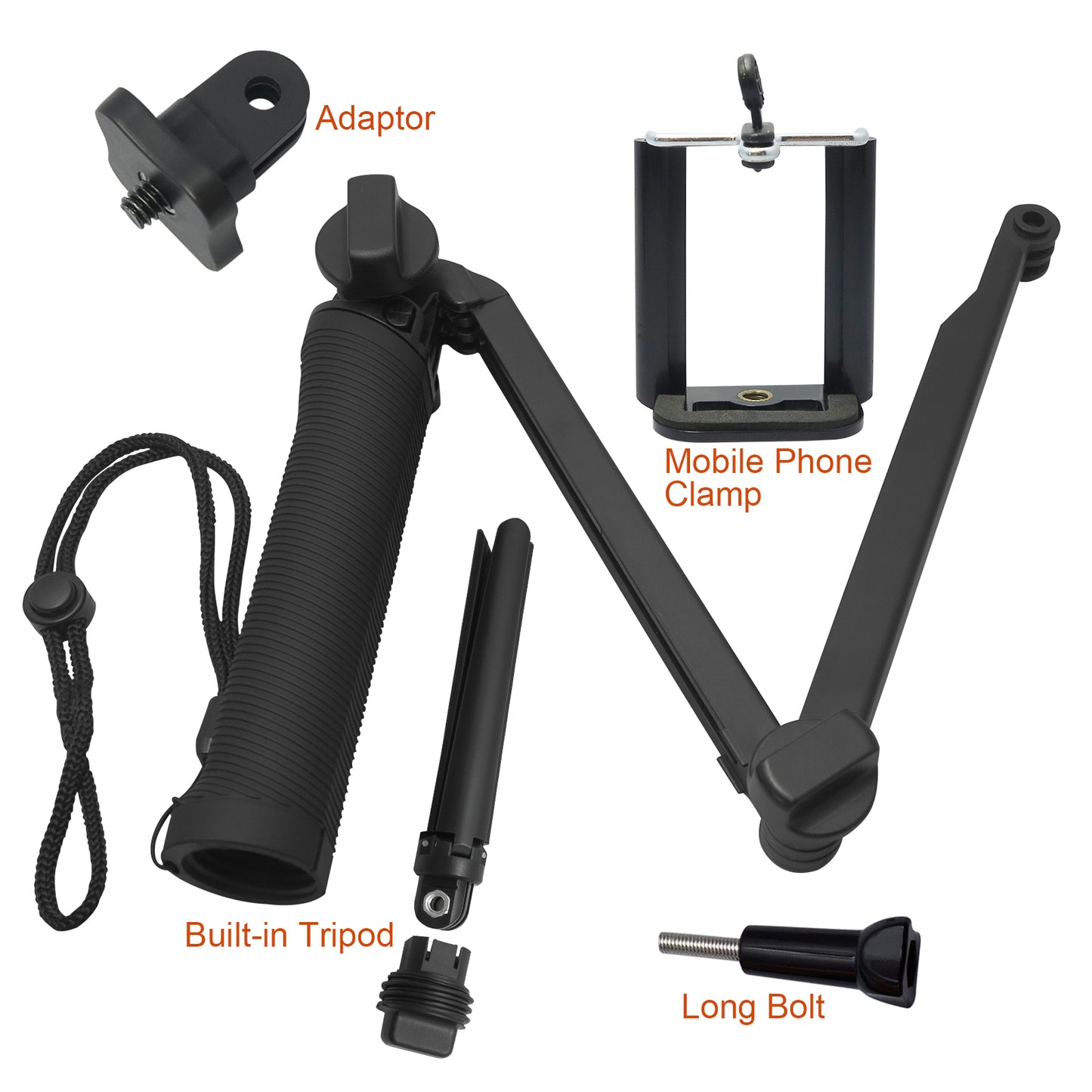 3-Way Waterproof Selfie Monopod Grip Tripod Mount for GoPro / SJCAM / Xiaoyi etc