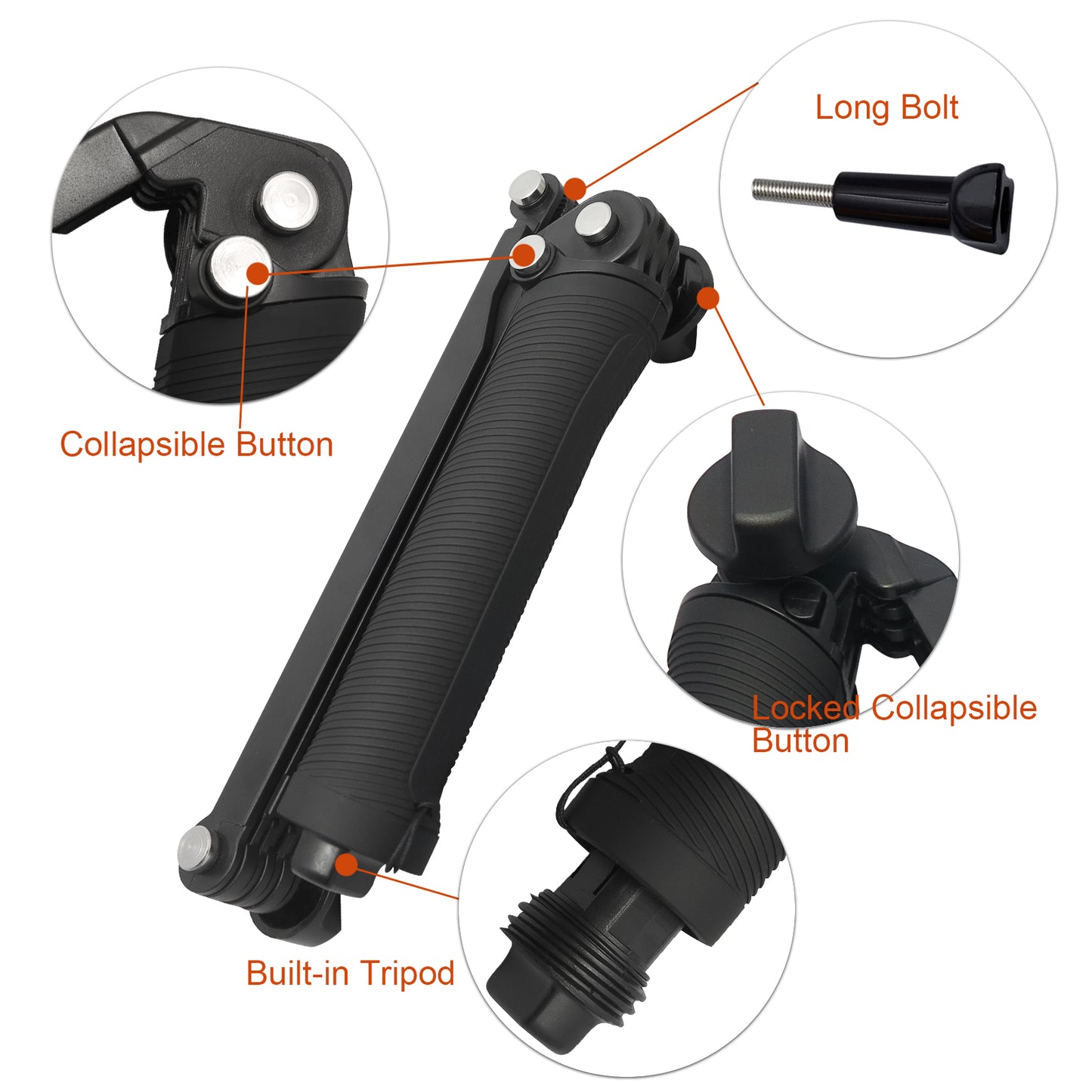 3-Way Waterproof Selfie Monopod Grip Tripod Mount for GoPro / SJCAM / Xiaoyi etc