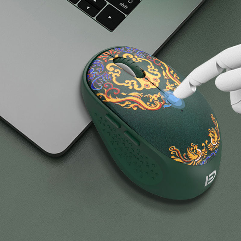 FUDE E650 Wireless Mouse Chinese Style Pattern Silent Mouse 1600DPI Cordless Mice for Office (without Battery)
