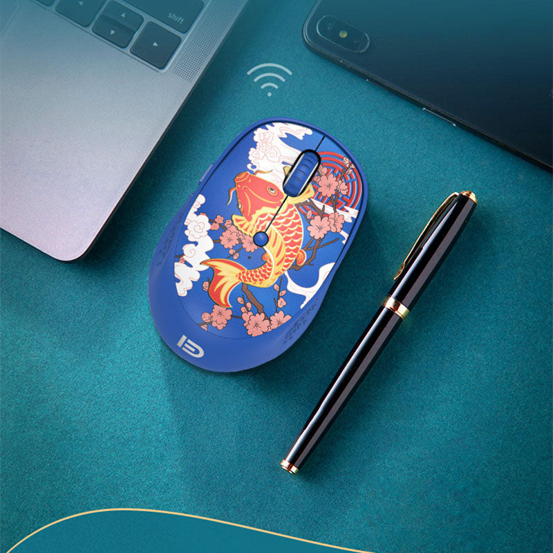FUDE E650 Wireless Mouse Chinese Style Pattern Silent Mouse 1600DPI Cordless Mice for Office (without Battery)