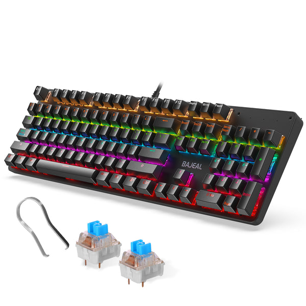 BAJEAL Wired 104 Keys Spanish Keyboard Backlit Computer Laptop Gaming Blue Switch Mechanical Keyboard