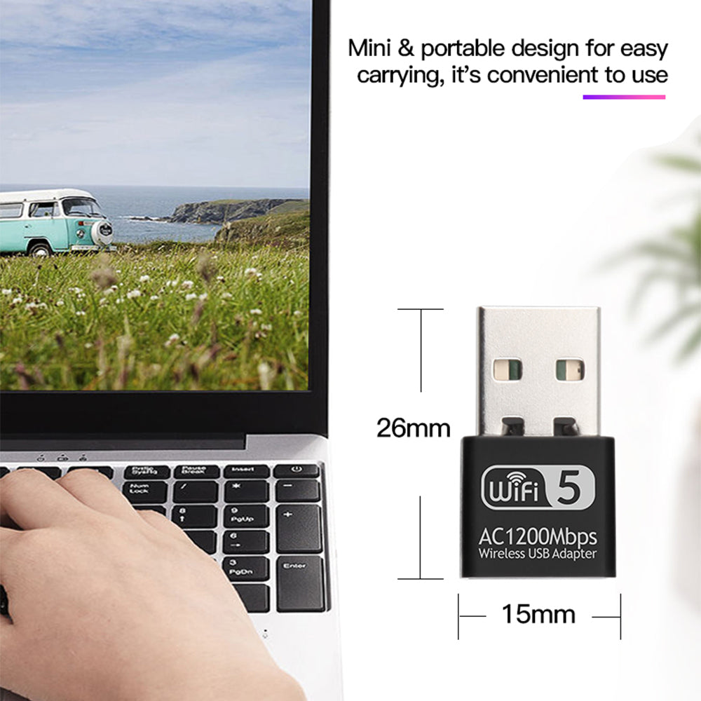 1200Mbps USB WiFi Adapter 2.4/5Ghz Dual Band Wireless Ethernet LAN USB WiFi Dongle for Desktop PC/Laptop