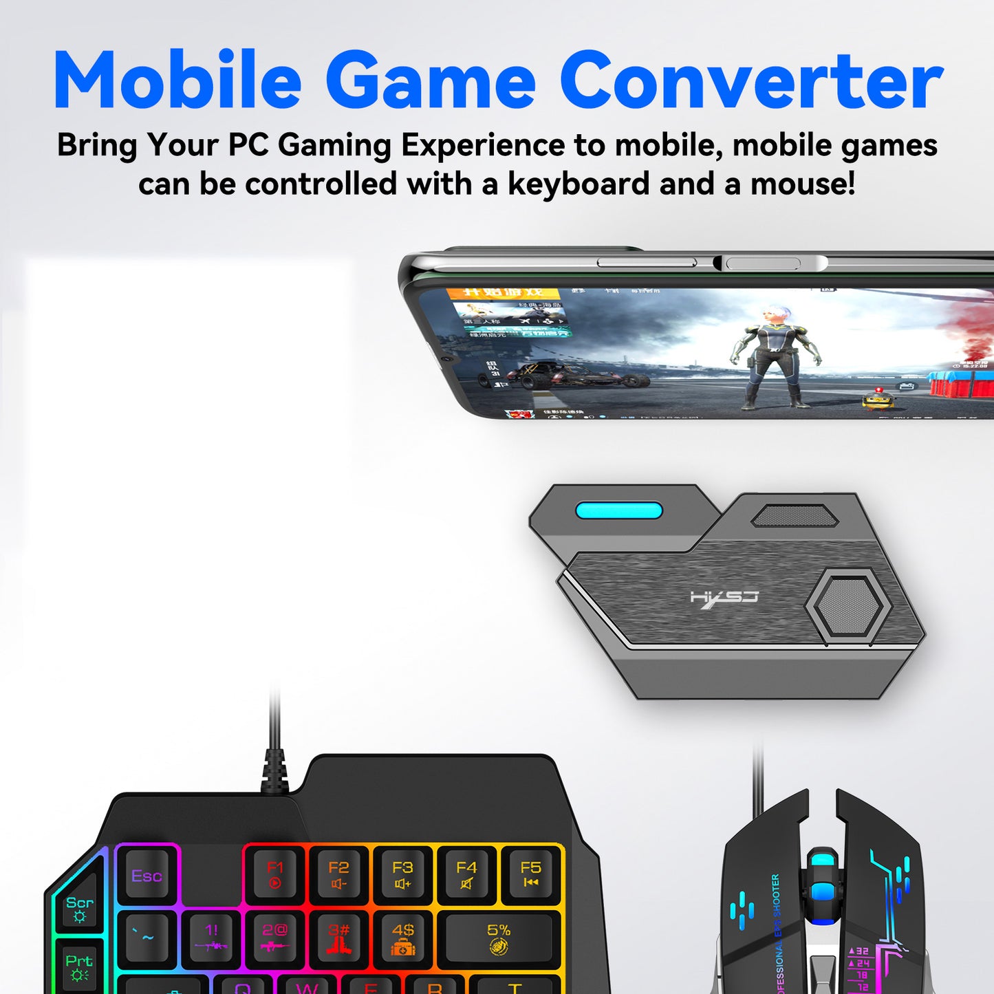 HXSJ Portable Mobile Phone Game Wired Keyboard Mouse Converter Bluetooth Adapter