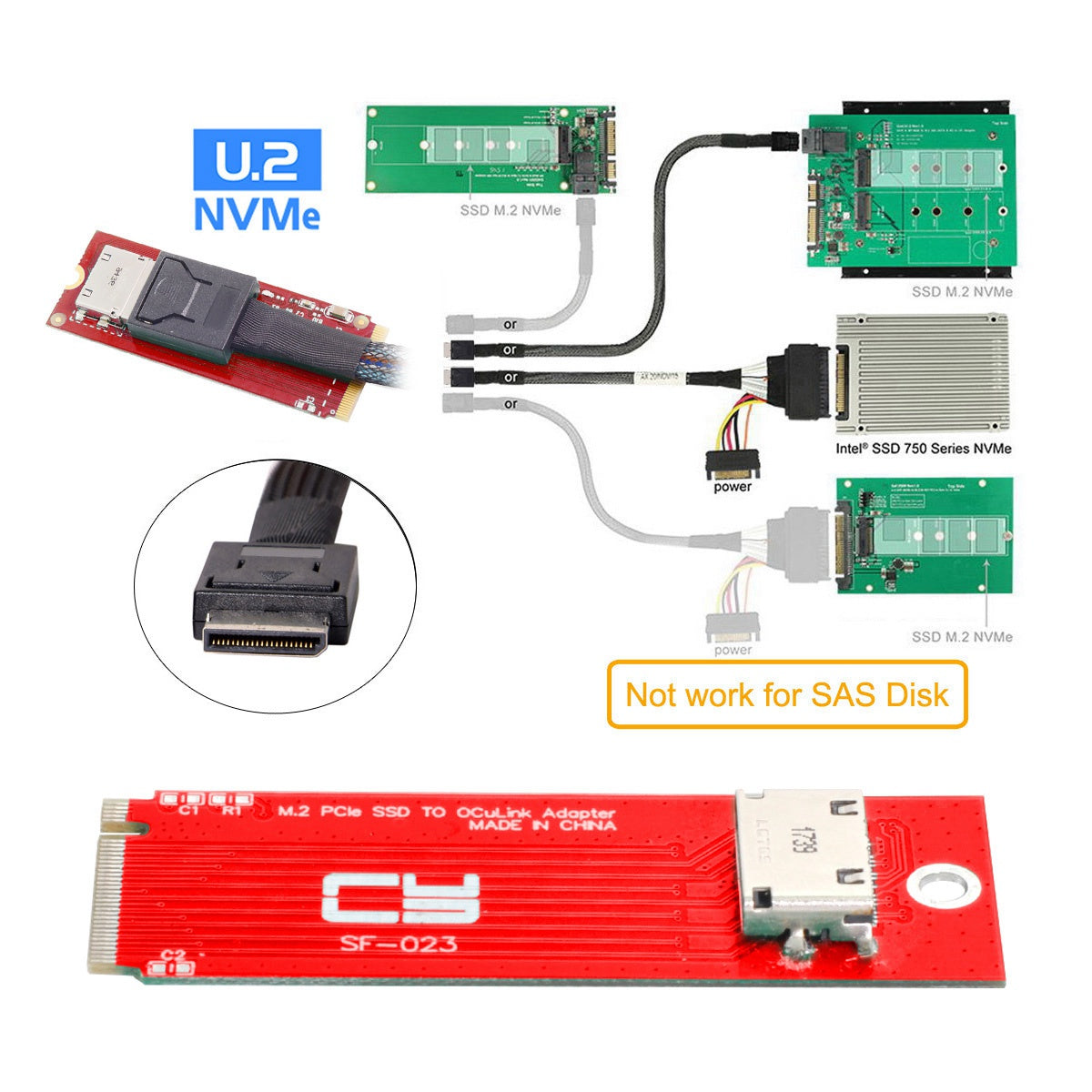 SF-023 PCI-E 3.0 M.2 M-key to Oculink SFF-8612 SFF-8611 Host Adapter for PCIe Nvme SSD Host Controller Expansion Card