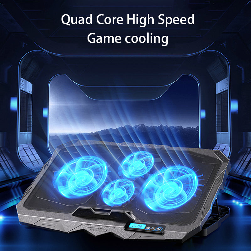S18 Notebook Router 4-Fan Cooler Radiator Adjustable Wind Speed Laptop Cooling Pad with Display Screen