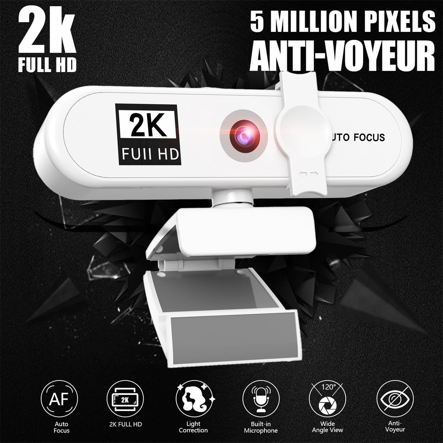 2K Full HD Auto Focus USB Computer Laptop Camera Live Streaming Video Conference Webcam with Built-in Microphone