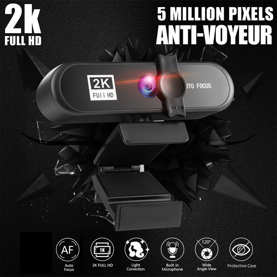 2K Full HD Auto Focus USB Computer Laptop Camera Live Streaming Video Conference Webcam with Built-in Microphone