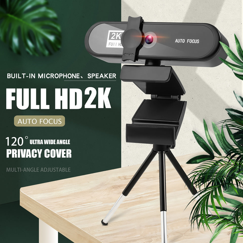 2K Full HD Auto Focus USB Computer Laptop Camera Live Streaming Video Conference Webcam with Built-in Microphone