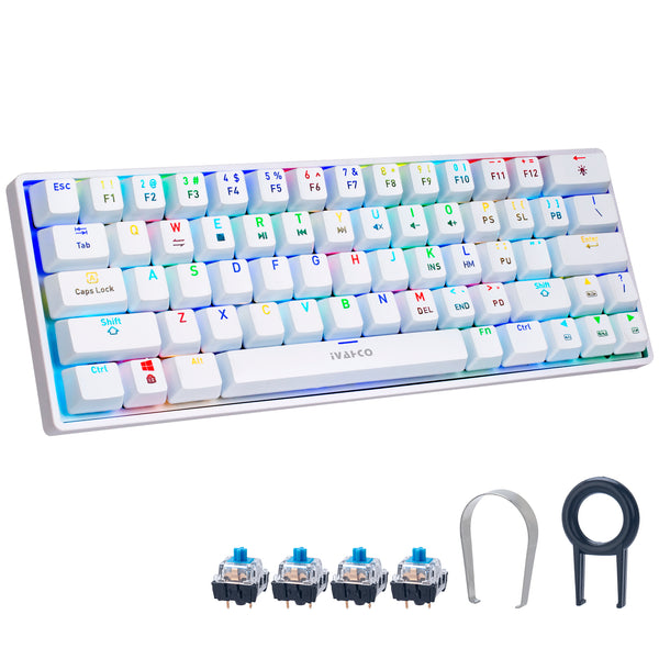 IVHCO 63 Keys Mini Gaming Mechanical Keyboard 3-Mode Bluetooth Keyboard with RGB Effects