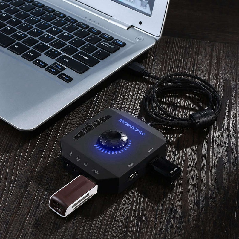 PHOINIKAS T10 Multi-function External Sound Card Independent Drive-free Computer Converter Hub