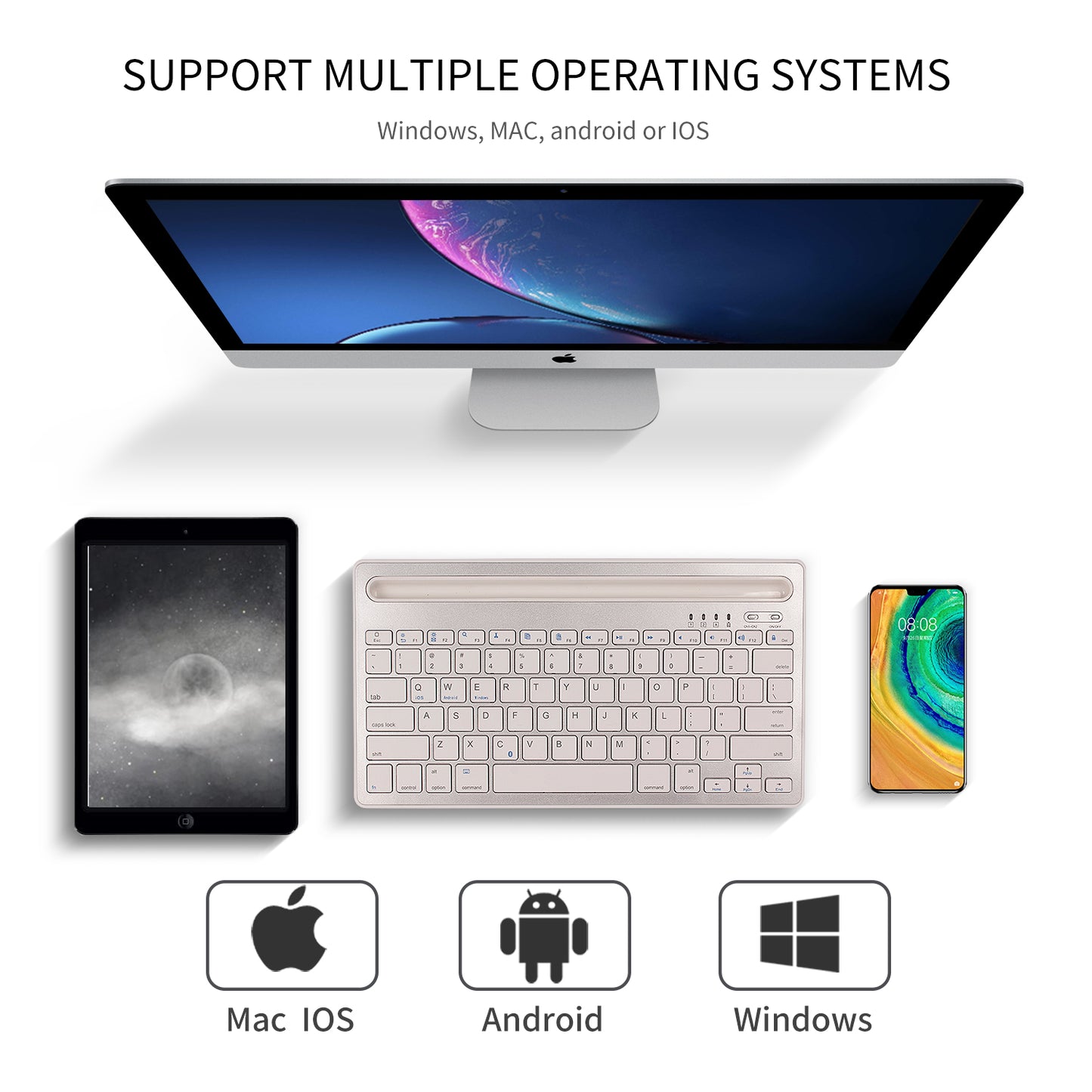 HM-04 Dual-Device Connection Bluetooth Keyboard for IOS Android Windows Phones/Tablets