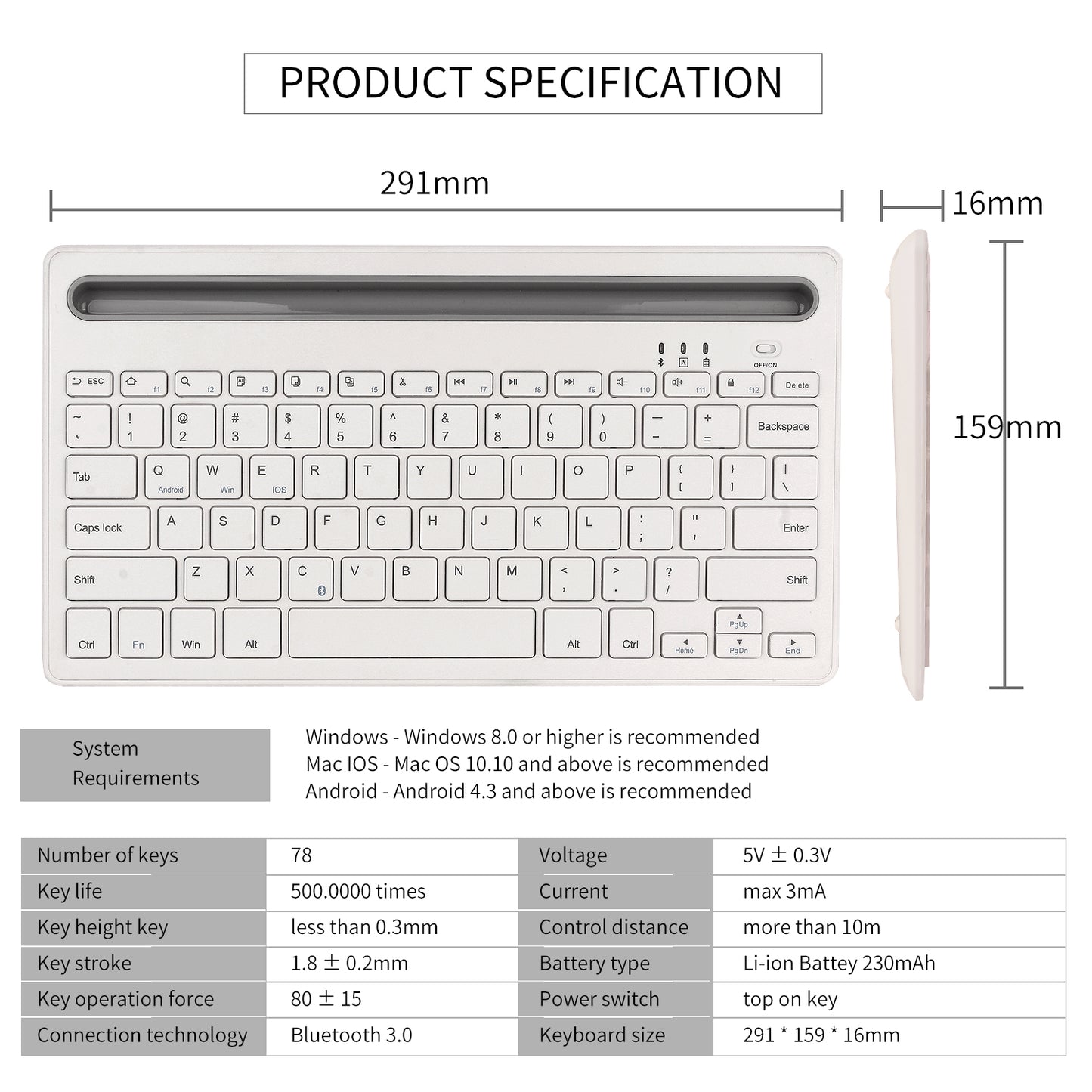 HM-04 Dual-Device Connection Bluetooth Keyboard for IOS Android Windows Phones/Tablets