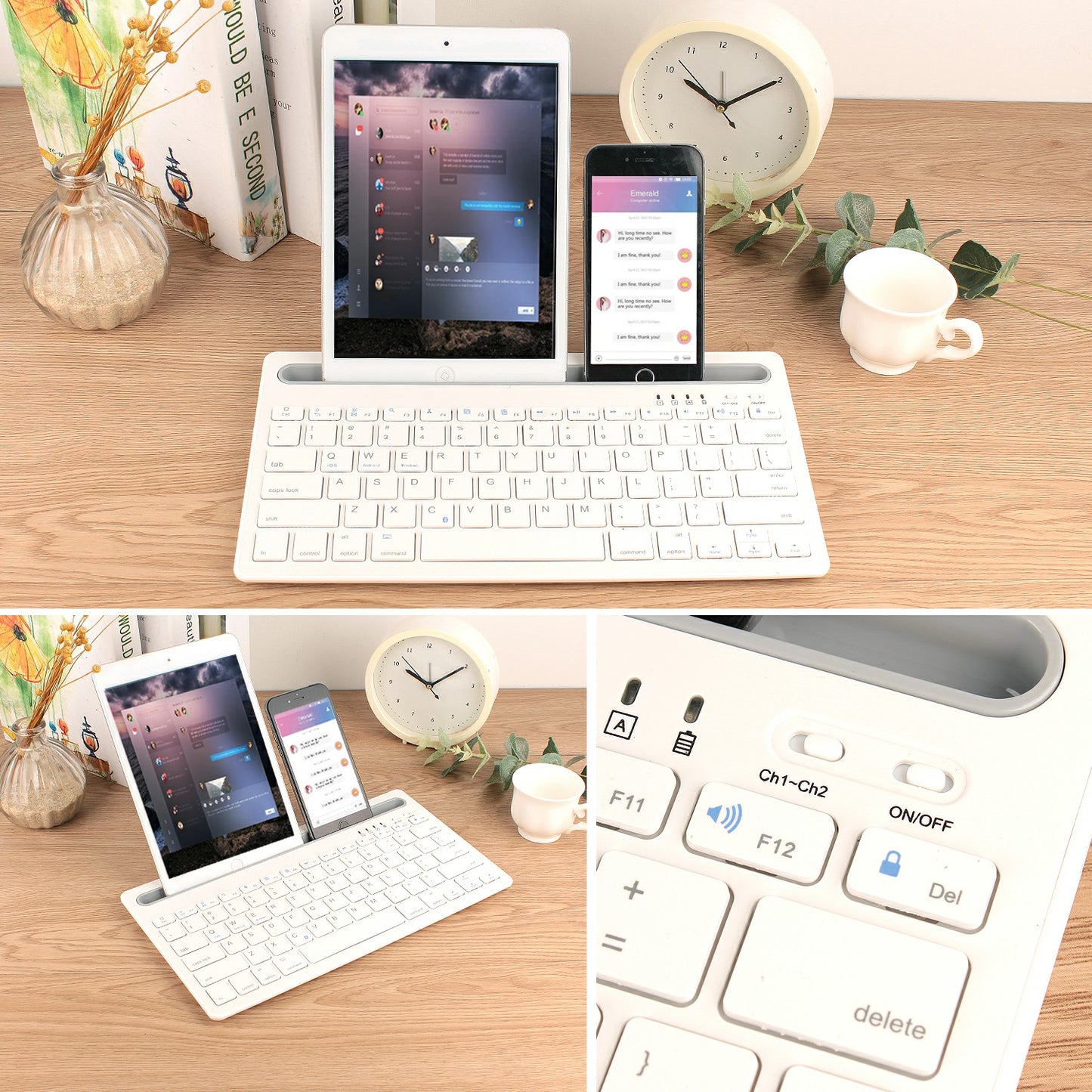 HM-04 Dual-Device Connection Bluetooth Keyboard for IOS Android Windows Phones/Tablets