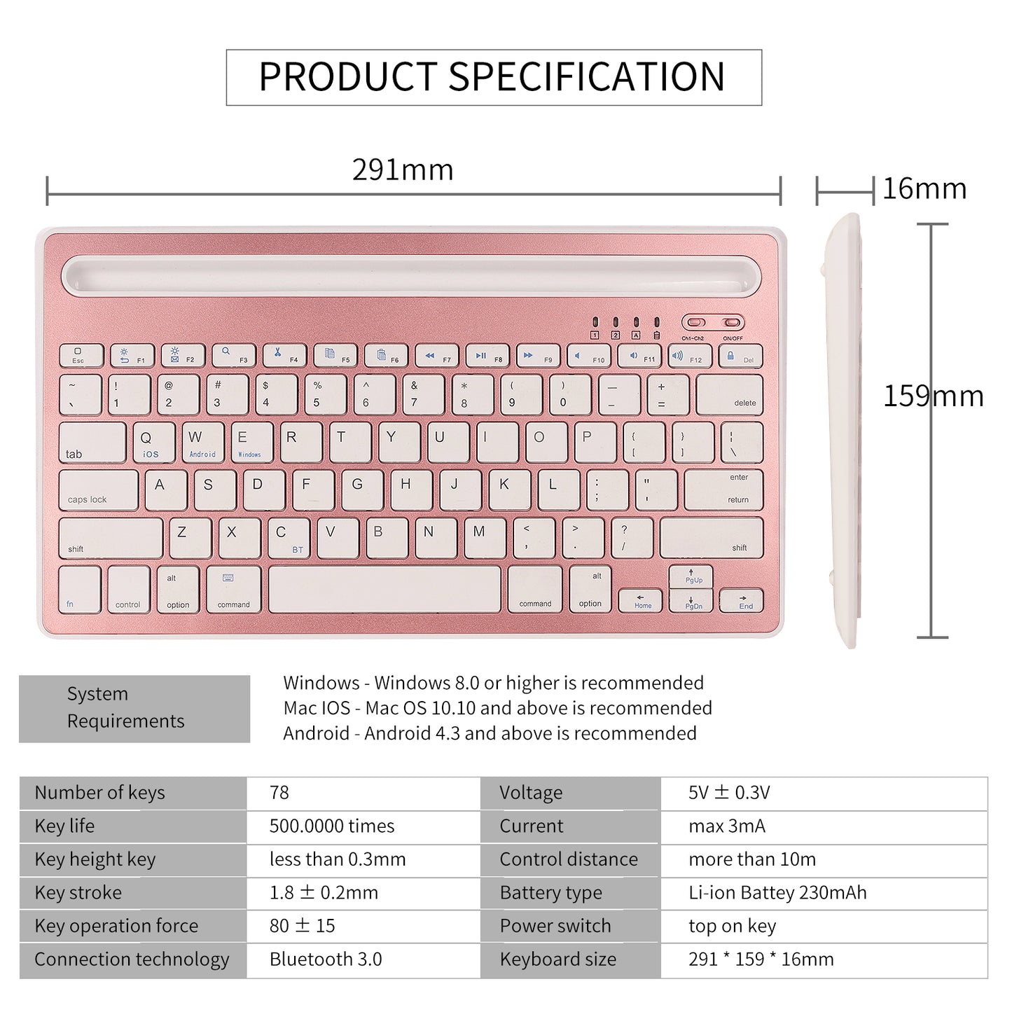 HM-04 Dual-Device Connection Bluetooth Keyboard for IOS Android Windows Phones/Tablets
