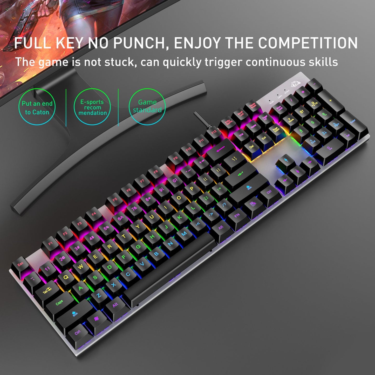 FREE WOLF K1 104 Keys Full Size Mechanical Gaming Keyboard RGB Backlit USB Keyboard for PC Gamer Laptop
