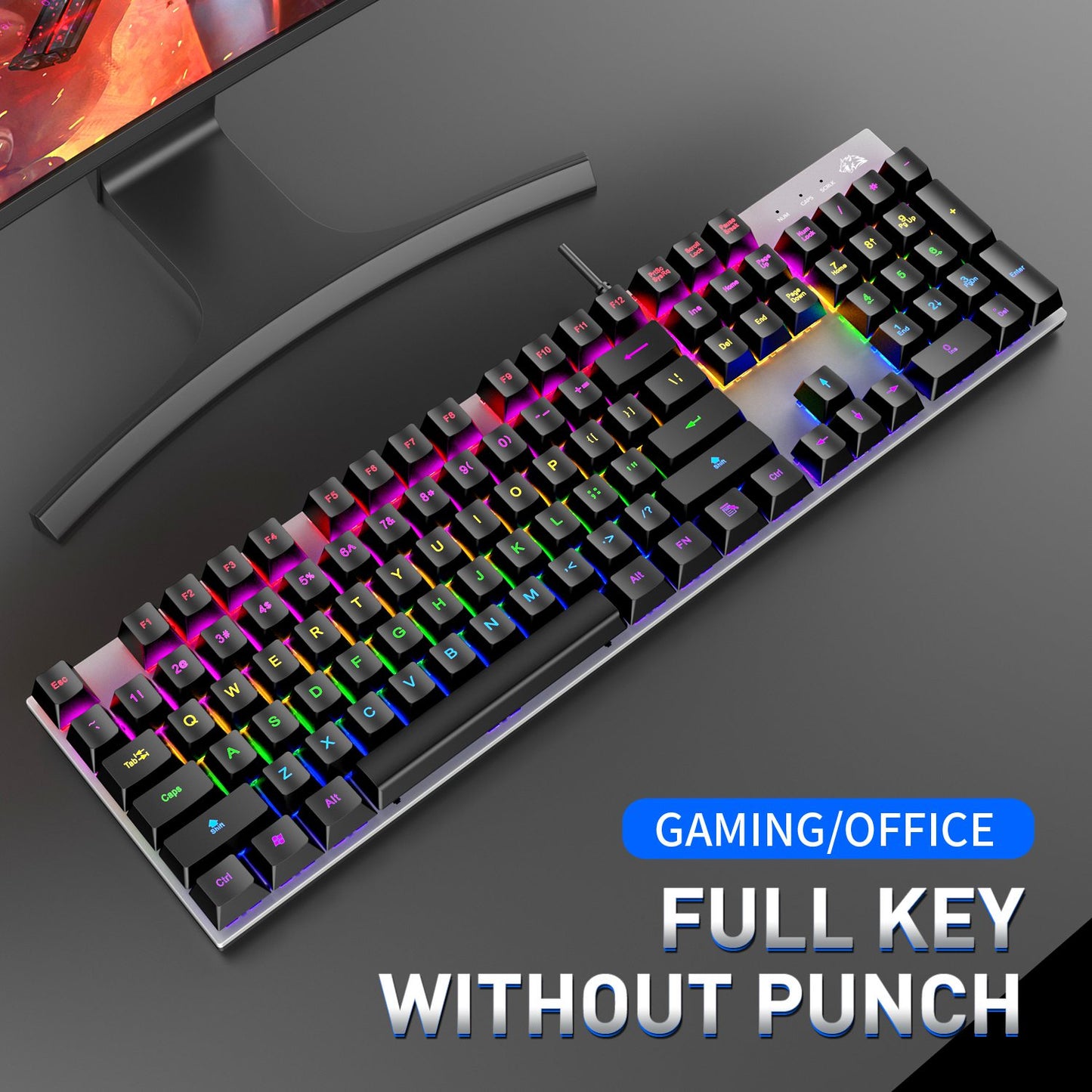 FREE WOLF K1 104 Keys Full Size Mechanical Gaming Keyboard RGB Backlit USB Keyboard for PC Gamer Laptop