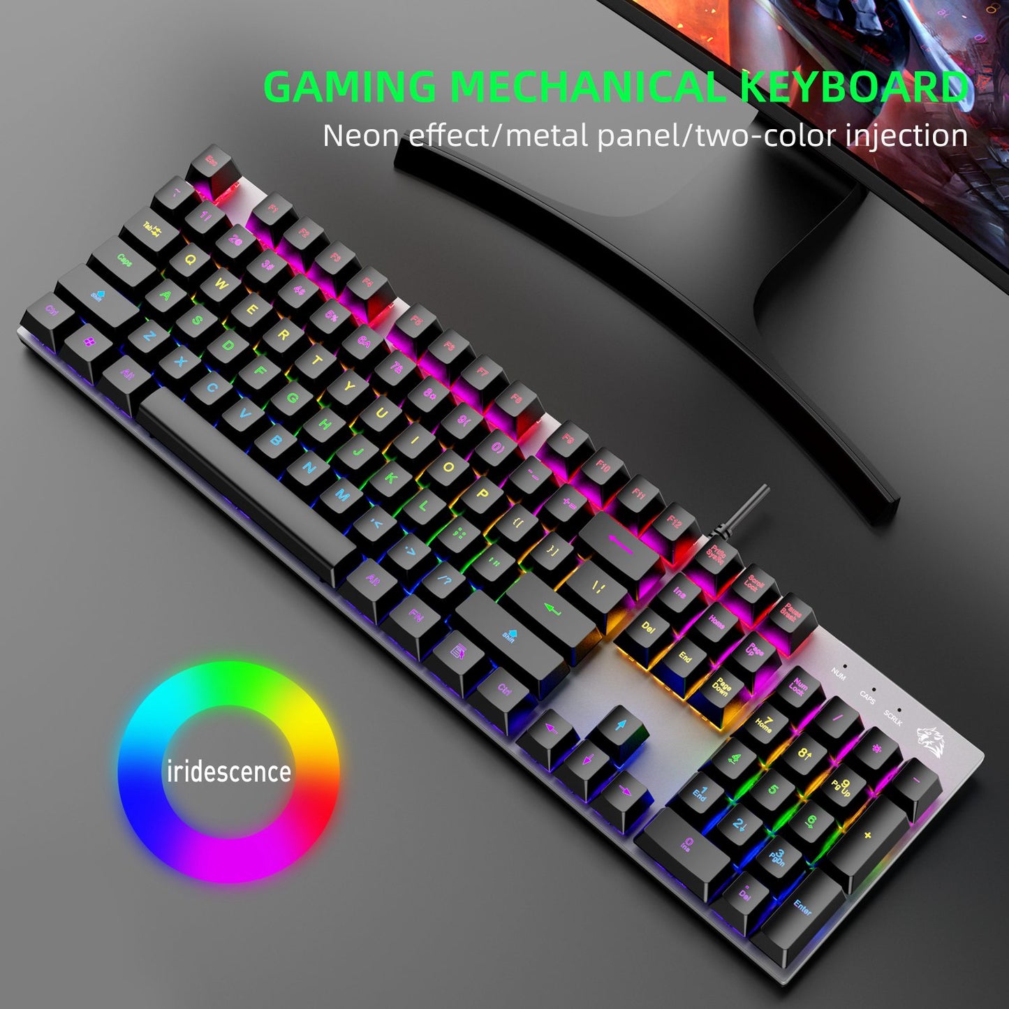 FREE WOLF K1 104 Keys Full Size Mechanical Gaming Keyboard RGB Backlit USB Keyboard for PC Gamer Laptop