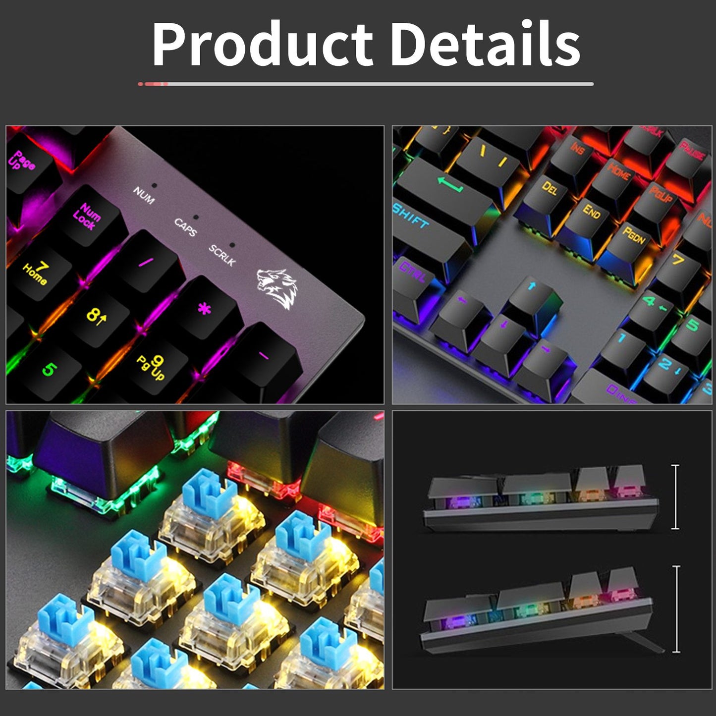 FREE WOLF K1 104 Keys Full Size Mechanical Gaming Keyboard RGB Backlit USB Keyboard for PC Gamer Laptop