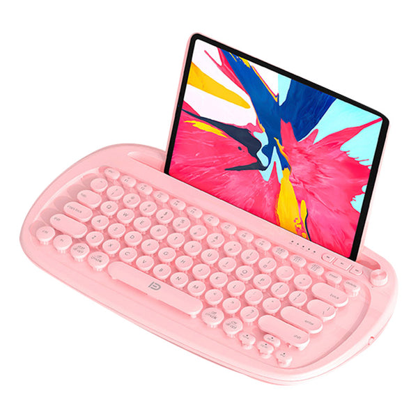 FUDE K870T Computer Laptop Keyboard Round Cap Mute 79-Key Wireless Bluetooth Keyboard with Tablet Slot Stand