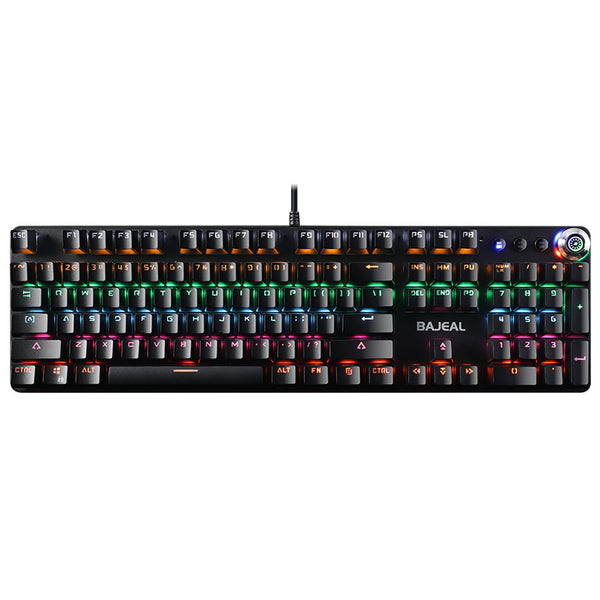 BAJEAL 902 104-Keys Wired Gaming Keyboard Rotary Knob Blue Switch Mechanical Keyboard with Lights for E-Sports