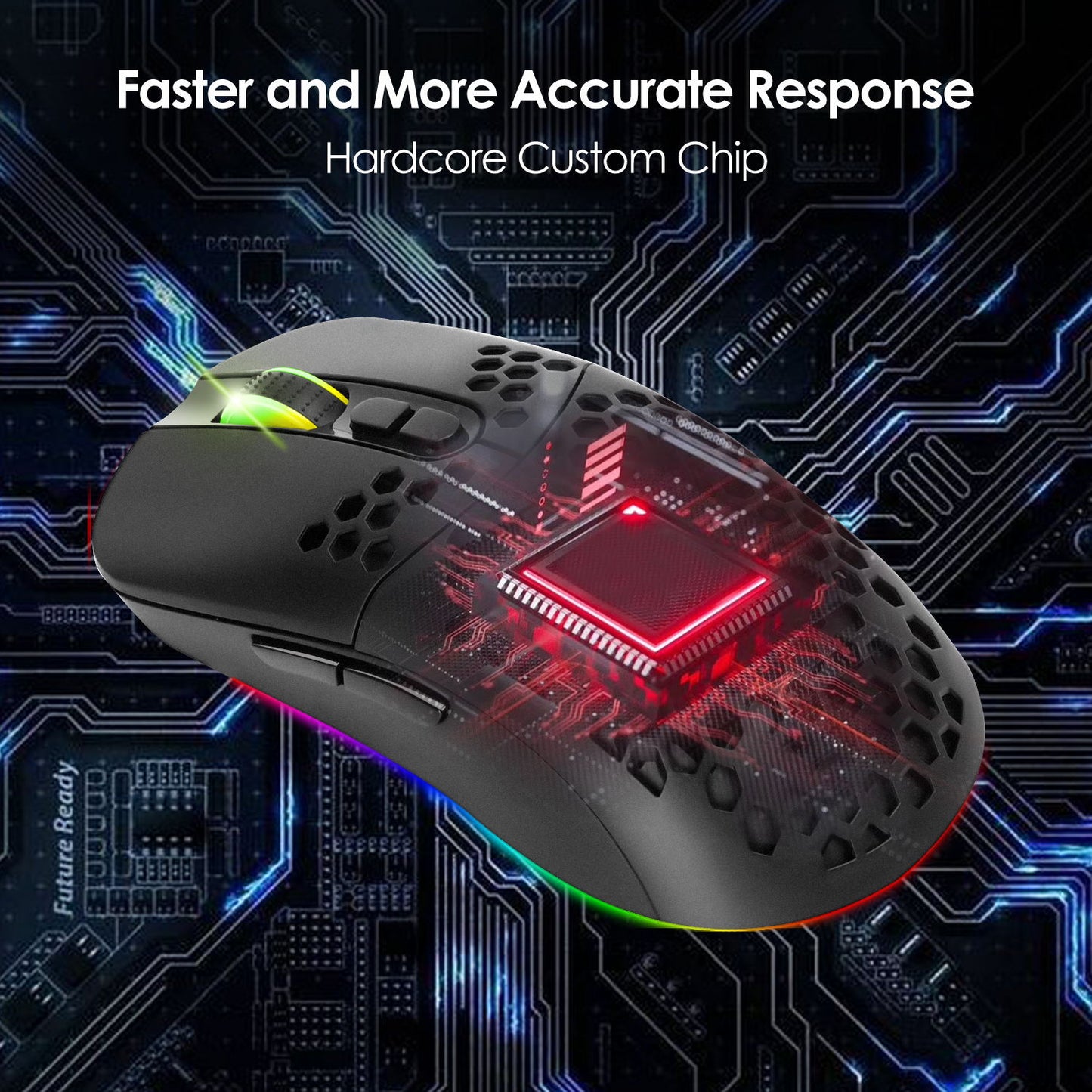 2.4G Bluetooth Dual Mode Honeycomb Shell Wireless Mouse with RGB Backlit for Laptop PC Computer