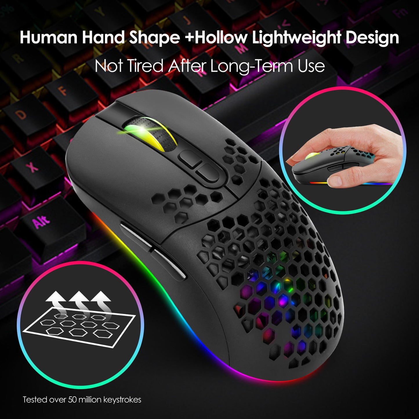 2.4G Bluetooth Dual Mode Honeycomb Shell Wireless Mouse with RGB Backlit for Laptop PC Computer